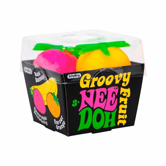 The Schylling NeeDoh Groovy Fruit set features three fun and squishy fruit-shaped stress-relief toys: Boss Banana, Outta Sight Strawberry, and Far Out Orange. These fidget toys are perfect for squeezing, pulling, and stretching to help relieve stress and anxiety. Made from soft, non-toxic materials, the Groovy Fruit toys are safe for both kids and adults. Each fruit shape adds a fun and playful twist to the classic NeeDoh experience, making it an ideal sensory toy for promoting calmness and focus.