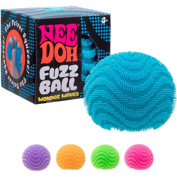 Experience a whole new level of sensory satisfaction with the authentic NeeDoh® Fuzz Ball Wonder Waves! This unique stress ball combines NeeDoh's signature soft, cloud-like squeeze with an ultra-soft fuzzy texture and raised wave pattern for an incredibly soothing tactile experience. The velvety surface feels amazing in your hands while the squishy filling slowly returns to its original shape after every squeeze. Available in four vibrant colors—blue, green, orange, or purple—each Fuzz Ball is individually