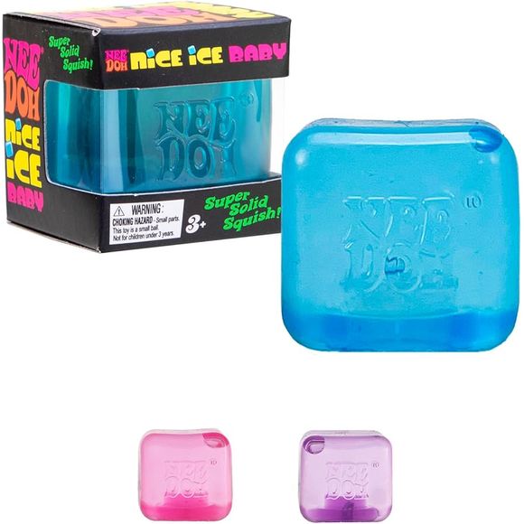 Stop, collaborate, and listen! The makers of NeeDoh are back with a brand-new invention. The satisfying chill of the NeeDoh Nice Cube in teenie size is something you can hold tightly - introducing the NeeDoh Nice Ice Baby! This mini ice cube in a translucent color provides a solid squishy experience, and is vibing as a Nice Ice Baby too cool! Approximately 1.25 inches.