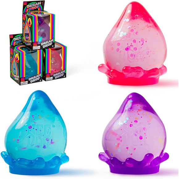 Has a dreamy squeeze sensation and sparkle filling to add to the magic. The dynamic splash display stand helps keep the calm nearby and is fun to peel off. Comes in various colors - pink, blue, purple; 3.25″ tall. One randomly selected color.