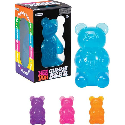 NeeDoh Gummy Bear is as scrumptious-looking as it is squishy. In comes the gooey goodness of a gummy bear, with a super-sized squeeze! Just pull, squeeze, or smush this tactile treat and the sweet squish will soothe your soul. Wacky style eyes and a cute bowtie make these giant gummies come to life. At 3.5 inches tall, this jumbo gummy bear provides endless, wonder-filled play. Enter a world of pure sweet satisfaction with NeeDoh Gummy Bear. They look almost good enough to eat, but so much better to squish!