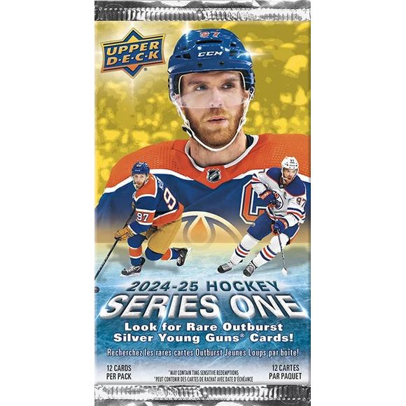 12 cards per pack - Series 1 sports the first 250 cards of the 2024-25 Upper Deck Base Set. Annually, the Upper Deck Base Set is the most widely-collected Base Set in hockey. It includes 198 veteran cards, 49 Young Guns rookie cards and three checklist cards. The iconic Young Guns are the most anticipated rookie cards of the season. Keep an eye out for stunning Outburst Silver parallels of the complete Base Set!