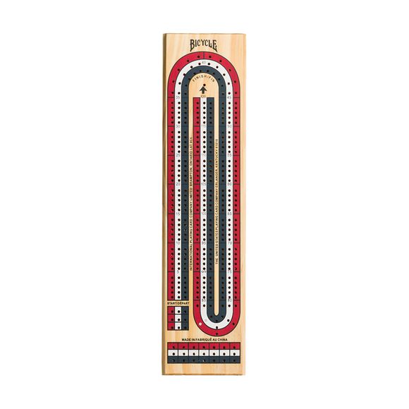 Experience the excitement and joy of cribbage with our meticulously crafted Bicycle 3-Track Cribbage Board Set.
This cribbage set boasts of vibrant red, white, and blue pegs, with a peg storage compartment neatly nestled underneath the board, ensuring your colorful game pieces are always within reach and well-organized.
Crafted for durability and compactness, the cribbage board game set is your perfect companion for travel adventures and cozy family game nights alike. Along with these features, we've incl