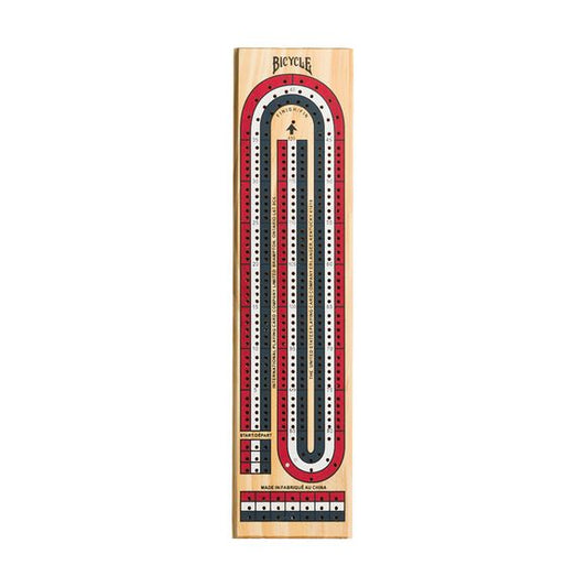 Experience the excitement and joy of cribbage with our meticulously crafted Bicycle 3-Track Cribbage Board Set.
This cribbage set boasts of vibrant red, white, and blue pegs, with a peg storage compartment neatly nestled underneath the board, ensuring your colorful game pieces are always within reach and well-organized.
Crafted for durability and compactness, the cribbage board game set is your perfect companion for travel adventures and cozy family game nights alike. Along with these features, we've incl
