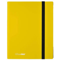 9-Pocket Lemon Yellow PRO-Binder with embossed middle black web material gives cards a classic framed look. Side loading pocket design to prevent cards from easily falling out. Elastic strap holds the binder shut when not in use. All materials made from archival-safe, acid-free non-PVC material. Holds 360 cards in Ultra Pro Deck Protector sleeves.