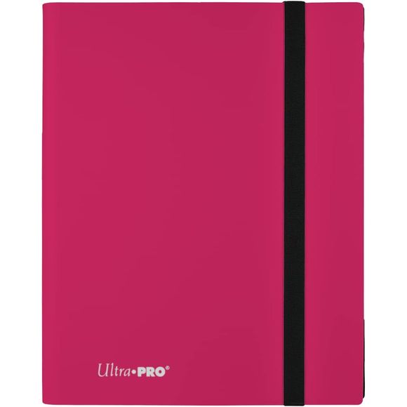 9-pocket Hot Pink PRO-Binder with embossed middle black web material gives cards a classic framed look. Side loading pocket design to prevent cards from easily falling out. Elastic strap holds the binder shut when not in use. All materials made from archival-safe, acid-free non-PVC material. Holds 360 cards in Ultra Pro Deck Protector sleeves.