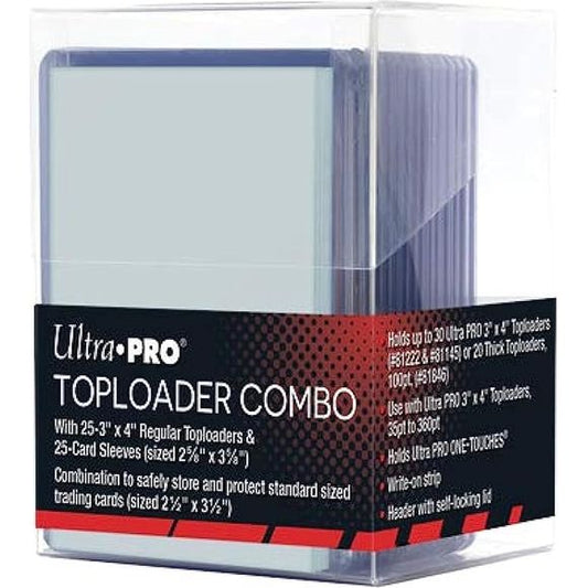 The toploader Combo includes a clear, easy-to-use, archival-safe polypropylene material storage box, 25 card sleeves and 25 toploaders. Store and archive your valuable trading Cards with this toploader Combo pack that includes all you need in one set. Clear, see-through walls allow you to quickly check the contents to ensure you are pulling the right collection of collectible cards in toploaders, while a write-on strip on top allows you to label and easily identify the right set. This clear storage box is s