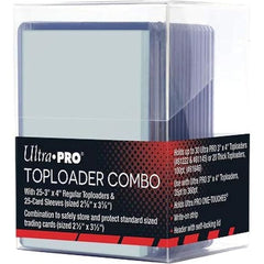 The toploader Combo includes a clear, easy-to-use, archival-safe polypropylene material storage box, 25 card sleeves and 25 toploaders. Store and archive your valuable trading Cards with this toploader Combo pack that includes all you need in one set. Clear, see-through walls allow you to quickly check the contents to ensure you are pulling the right collection of collectible cards in toploaders, while a write-on strip on top allows you to label and easily identify the right set. This clear storage box is s