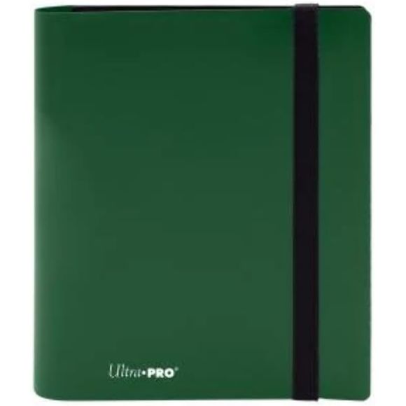 4-pocket Forest Green PRO-Binder with embossed middle black web material gives cards a classic framed look. Side loading pocket design to prevent cards from easily falling out. Elastic strap holds the binder shut when not in use. All materials made from archival-safe, acid-free non-PVC material. Holds 160 cards in Ultra Pro Deck Protector sleeves.