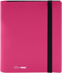 4-pocket Hot Pink PRO-Binder with embossed middle black web material gives cards a classic framed look. Side loading pocket design to prevent cards from easily falling out. Elastic strap holds the binder shut when not in use. All materials made from archival-safe, acid-free non-PVC material. Holds 160 cards in Ultra Pro Deck Protector sleeves.