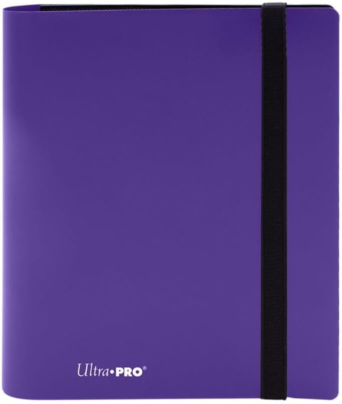 4-pocket Royal Purple PRO-Binder with embossed middle black web material gives cards a classic framed look. Side loading pocket design to prevent cards from easily falling out. Elastic strap holds the binder shut when not in use. All materials made from archival-safe, acid-free non-PVC material. Holds 160 cards in Ultra Pro Deck Protector sleeves.