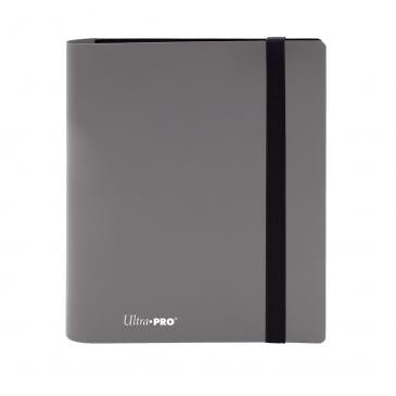 4-pocket Smokey Grey PRO-Binder with embossed middle black web material gives cards a classic framed look. Side loading pocket design to prevent cards from easily falling out. Elastic strap holds the binder shut when not in use. All materials made from archival-safe, acid-free non-PVC material. Holds 160 cards in Ultra Pro Deck Protector sleeves.