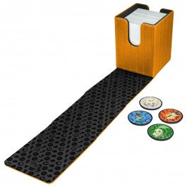Dual thumb notches for easy access to your deck. Strong magnetic closure. Holds 100+ standard size cards double-sleeved. Each box comes with four 1.5 inch magnetic badges. Badges include Chikorita, Cyndaquil, Totodile, and Togepi.