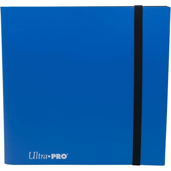 12-pocket Pacific Blue PRO-Binder with embossed middle black web material gives cards a classic framed look. Side loading pocket design to prevent cards from easily falling out. Elastic strap holds the binder shut when not in use. All materials made from archival-safe, acid-free non-PVC material. Holds 480 cards in Ultra Pro Deck Protector sleeves.