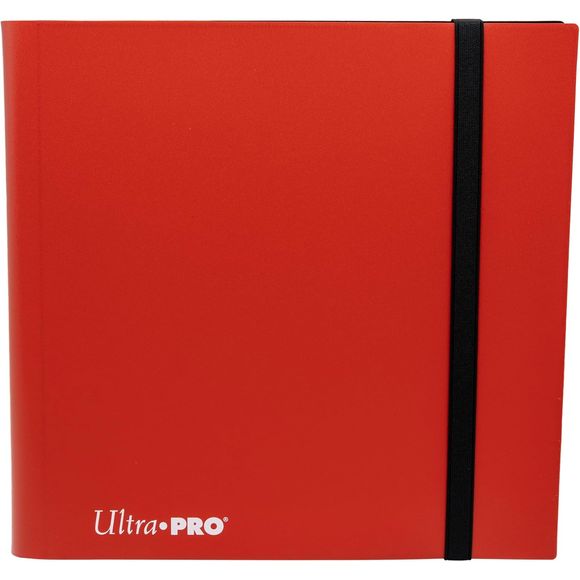 12-pocket Apple Red PRO-Binder with embossed middle black web material gives cards a classic framed look. Side loading pocket design to prevent cards from easily falling out. Elastic strap holds the binder shut when not in use. All materials made from archival-safe, acid-free non-PVC material. Holds 480 cards in Ultra Pro Deck Protector sleeves.