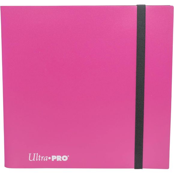 12-pocket Hot Pink PRO-Binder with embossed middle black web material gives cards a classic framed look. Side loading pocket design to prevent cards from easily falling out. Elastic strap holds the binder shut when not in use. All materials made from archival-safe, acid-free non-PVC material. Holds 480 cards in Ultra Pro Deck Protector sleeves.