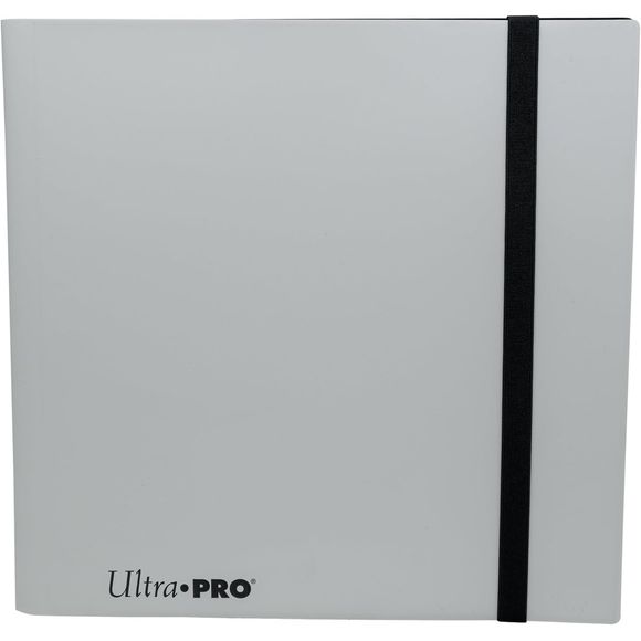 12-pocket Arctic White PRO-Binder with embossed middle black web material gives cards a classic framed look. Side loading pocket design to prevent cards from easily falling out. Elastic strap holds the binder shut when not in use. All materials made from archival-safe, acid-free non-PVC material. Holds 480 cards in Ultra Pro Deck Protector sleeves.