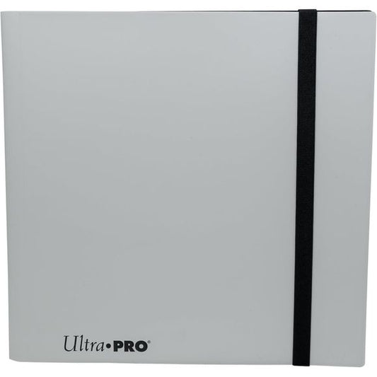 12-pocket Arctic White PRO-Binder with embossed middle black web material gives cards a classic framed look. Side loading pocket design to prevent cards from easily falling out. Elastic strap holds the binder shut when not in use. All materials made from archival-safe, acid-free non-PVC material. Holds 480 cards in Ultra Pro Deck Protector sleeves.