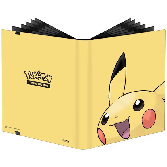 9-Pocket PRO-Binders for Pokemon are designed for collecting and organizing your favorite trading cards. This PRO-Binder features a vibrant, full-art cover of Pikachu, and includes an elastic strap closure. Side-loading pockets and low-friction material help keep cards in place. Safely stores up to 360 cards in archival-safe, acid-free, non-PVC pages.
