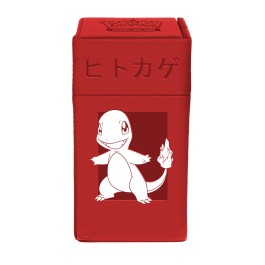 This M2 Deck Box is a must-have for Pokemon fans! Designed with both collectors and gamers in mind, it showcases a striking image of Charmander enhanced by debossed accents against a vibrant red background. The M2 Deck Box features strong magnetic closures, a sleek black matte liner, and is made with a premium leatherette material. The main compartment holds 75 standard-size cards double-sleeved in Ultra PRO Deck Protector sleeves and includes a separate compartment for dice, tokens, and other small gaming