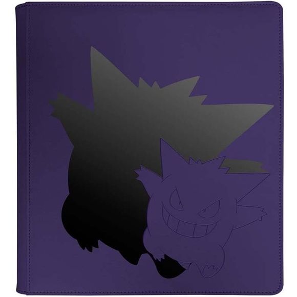 12-Pocket Zippered PRO-Binders for Pokemon feature Gengar and are designed for collecting and organizing playsets of your favorite trading cards. Each binder features a padded leatherette cover with foil detailing and a zipper closure. After unzipping the binder, you'll find twenty 12-pocket pages sized for standard trading cards in side-loading pockets, allowing you to store up to 480 cards in Ultra PRO Deck Protector sleeves. Pages feature a low-friction black backing, creating a separation between the fr