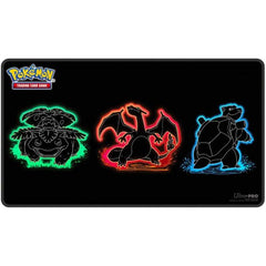 Make it a game to remember with Foil Playmats for the Pokemon Trading Card Game! With bold, neon-inspired artwork of Venusaur, Charizard, and Blastoise, this playmat features premium spot foil accents for added shine. Made with a soft fabric top to reduce damage to cards during play and a non-slip rubber backing to keep the playmat from shifting during use, playmats enhance the gameplay experience. With dimensions of approximately 24 in. x 13.5 in., a playmat also makes an excellent oversized mousepad for h