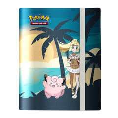 The 9-Pocket PRO-BINDER for the Pokemon Trading Card Game is designed for collecting and organizing your favorite trading cards. This PRO-BINDER features a vibrant, full-art cover of Lillie and Clefairy and includes an elastic strap closure. It contains 20 9-pocket pages with embossed webbing and side-loading pockets to secure your cards. Safely stores up to 360 cards in archival-safe, acid free, non-PVC pages.