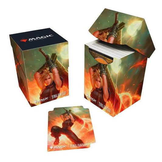 100+ Deck Boxes for Magic: The Gathering(R) --- FINAL FANTASY feature a vibrant, full-color artwork and includes a deck divider. Made with archival-safe, non-PVC, rigid polypropylene materials, you can store up to 100 double-sleeved cards with confidence. The self-locking lid keeps your cards securely stored when not in use, while also offering easy access. Sized for standard size trading cards.