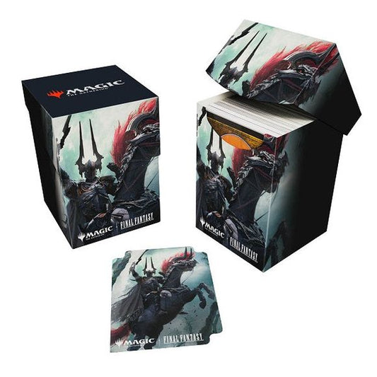 100+ Deck Boxes for Magic: The Gathering(R) --- FINAL FANTASY feature a vibrant, full-color artwork and includes a deck divider. Made with archival-safe, non-PVC, rigid polypropylene materials, you can store up to 100 double-sleeved cards with confidence. The self-locking lid keeps your cards securely stored when not in use, while also offering easy access. Sized for standard size trading cards.