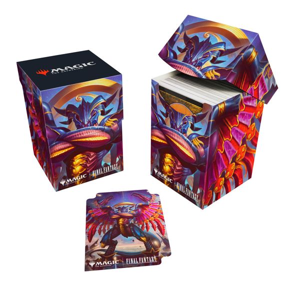 100+ Deck Boxes for Magic: The Gathering(R) --- FINAL FANTASY feature a vibrant, full-color artwork and includes a deck divider. Made with archival-safe, non-PVC, rigid polypropylene materials, you can store up to 100 double-sleeved cards with confidence. The self-locking lid keeps your cards securely stored when not in use, while also offering easy access. Sized for standard size trading cards.