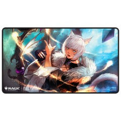 Black Stitched Playmats featuring popular Magic: The Gathering(R) --- FINAL FANTASY artwork. Made with a soft fabric top to reduce damage to cards during play and a non-slip rubber backing to keep the playmat from shifting during use, playmats enhance the gameplay experience. The stitched edges offer an added premium feel. With dimensions of approximately 24 in. x 13.5 in., a playmat also makes an excellent oversize mousepad for home or office.
