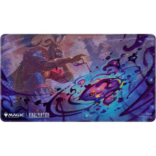 Holofoil Playmats featuring popular Magic: The Gathering(R) --- FINAL FANTASY artwork printed on a shimmering material with stitched edges. Made with a soft fabric top to reduce damage to cards during play and a non-slip rubber backing to keep the playmat from shifting during use, playmats enhance the gameplay experience. With dimensions of approximately 24 in. x 13.5 in., a playmat also makes an excellent oversize mousepad for home or office.