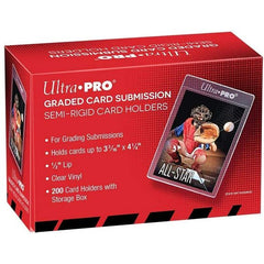 Tall Semi Rigid Card Holders
Graded card submission semi-rigid holders with 1/2" lip. Holds cards up to 3-3/16" x 4-1/4" (80.962mm x 107.95mm). 200-count box.