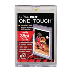 Ultra PRO's ONE-TOUCH holders are premium trading card storage cases designed as the final destination for your collectible trading cards. The two-piece ONE-TOUCH holders are uniquely designed with slide-in hinges and magnetic closure so you'll never have to use a screwdriver again. The holder uses UV-blocking additives to protect your card from harmful UV-rays, and is made with non-PVC materials to provide acid-free protection - ensuring your valuable hit retains its condition while under display. Our ONE-