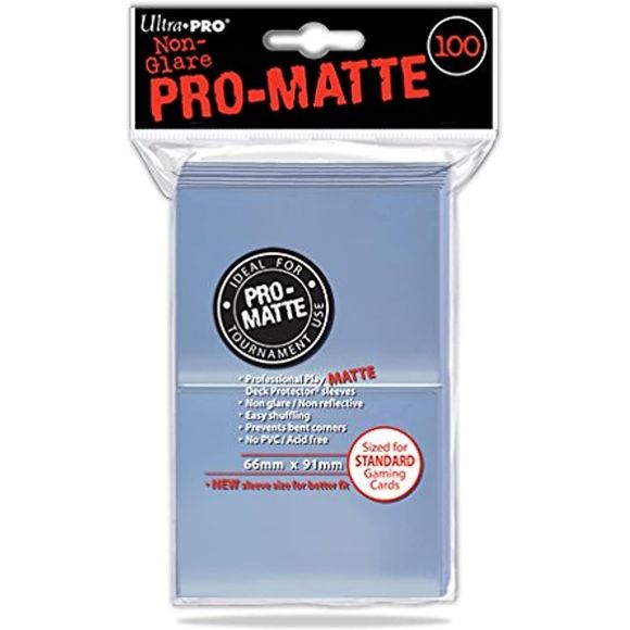 Solid color Deck Protectors with Ultra PROs hologram quality seal. Clear side uses non-glare matte material for softer feel and smoother shuffle. Stores and protects standard sized cards. 100-count pack. All Ultra PRO Deck Protectors are archival-safe and acid-free.