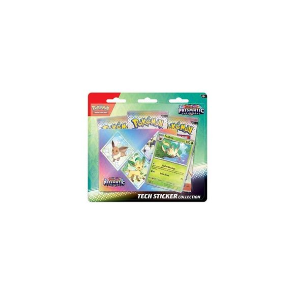 Stick Together with Eevee Evolutions! Cute yet majestic, Eevee's three most recently discovered Evolutions should not be underestimated in battle! Join forces with Leafeon, Glaceon, or Sylveon as a foil promo card, then decorate your computer, tablet, or phone with durable tech stickers! You also get three booster packs from the special Scarlet & Violet- Prismatic Evolutions expansion, just waiting to be opened and added to your collection. The Pokemon TCG: Scarlet & Violet- Prismatic Evolutions Tech Sticke