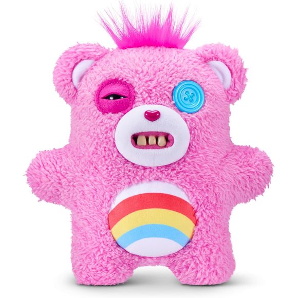 ZURU Fuggler x Care Bears “Cheer Bear” 9-inch stuffed plush – a sweet-meets-scary collector crossover plush. The chaos just got cuddly! This Fuggler x Care Bears Cheer Bear looks like a care-filled cutie at first glance, but her grin and teeth tell another story — a plush weirdo who tried to copy the Care Bears and something went hilariously wrong.
Medium-sized 9 inch/22cm soft plush, great for pretend play, cosplay, or hilarious display. Some feature the rare Butt-on Hole for collector mischief. Collect a