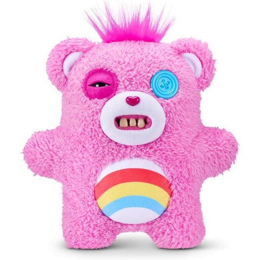 ZURU Fuggler x Care Bears “Cheer Bear” 9-inch stuffed plush – a sweet-meets-scary collector crossover plush. The chaos just got cuddly! This Fuggler x Care Bears Cheer Bear looks like a care-filled cutie at first glance, but her grin and teeth tell another story — a plush weirdo who tried to copy the Care Bears and something went hilariously wrong.
Medium-sized 9 inch/22cm soft plush, great for pretend play, cosplay, or hilarious display. Some feature the rare Butt-on Hole for collector mischief. Collect a