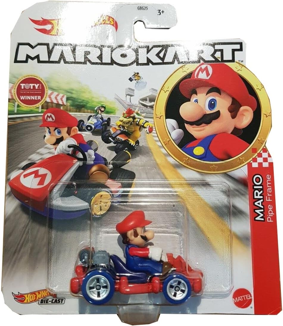 Kids can choose their favorite Mario Kart characters and speed off-line for racing and stunting madness with the Hot Wheels 1:64 Mario Kart replica die-cast assortment! Power-up imagination with fan-favorite iconic Mario Kart characters. Combine the hands-on thrill of Hot Wheels performance. Re-live or reinvent game-inspired stunting, racing and adventure stories. Each Mario Kart player vehicle is suitable for Hot Wheels track to expand the fun (track sold separately). Each vehicle sold separately, subject