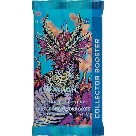 If you’re looking for the coolest, shiniest, most exciting Commander cards this side of Faerûn, look no further. The Commander Legends: Battle for Baldur’s Gate Collector Booster Box contains 12 Commander Legends: Battle for Baldur’s Gate Collector Boosters. Each Collector Booster contains 15 Magic: The Gathering cards and 1 traditional foil double-sided token, with 2 Foil-Etched cards and 10 Traditional Foil cards in every pack. In each booster you’ll get a combination of 6 cards of rarity Rare or higher,