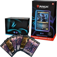 Welcome to Commander, Magic's most popular multiplayer format! With this Magic: The Gathering Starter Commander Deck Grave Danger (Blue-Black), battle opponents with powerful creatures and spells! Every deck is built around a legendary creature, or commander. Have sibling necromancers Gisa and Geralf raise you an army of zombies, and then drag your opponents into an early grave.