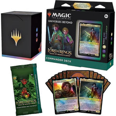 The beloved story and characters of The Lord of the Rings meet the thrilling gameplay of Magic: The Gathering in this The Lord of the Rings-themed Commander Deck. Try out Magic’s most popular format with a deck that’s ready to play right out of the box and fight for the fate of Middle-earth. The Lord of the Rings: Tales of Middle-earth Food and Fellowship Commander Deck set includes 1 ready-to-play White-Black-Green deck of 100 Magic cards (2 Traditional Foil Legendary Creature cards, 98 nonfoil cards), a 2
