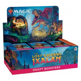 Explore the cavernous depths beneath Ixalan in a race to the hidden core. Will you uncover treasure and glory, or will your adventure spell certain doom? This The Lost Caverns of Ixalan Draft Booster Box contains 36 The Lost Caverns of Ixalan Draft Boosters and 1 Treasure Trove Box Topper card. Each Draft Booster contains 15 cards, including 1 card of rarity Rare or higher, 3–4 Uncommon, 9–10 Common, and 1 Land cards (Full-Art Showcase Land in 30% of boosters). Foil Borderless Mythic Planeswalker in <1% of