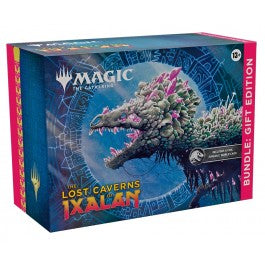 Dive head-first into The Lost Caverns of Ixalan with this deluxe bundle that includes a Collector Booster filled with premium treasures. It’s the perfect gift for the ultimate Magic fan in your life, especially if that fan is you. The Lost Caverns of Ixalan Bundle: Gift Edition contains 1 The Lost Caverns of Ixalan Collector Booster, 8 The Lost Caverns of Ixalan Set Boosters, 1 Traditional Foil Universes Beyond Jurassic World Collection card, 40 basic lands (20 Traditional Foils and 20 nonfoils), 1 exclusiv