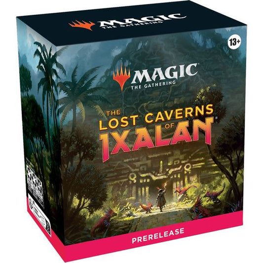 JOURNEY TO THE CENTER OF IXALAN—Discover powerful relics and craft tools to give you an edge against the deadly dinosaurs, cunning traps, and ancient gods at the center of the world
Prerelease is your community’s first opportunity to get their hands on the latest Magic: The Gathering release and explore what the set has to offer, and Prerelease Packs are the perfect product to fuel the first events of this new set.
Contents:
6 The Lost Caverns of Ixalan Draft Boosters; each Draft Booster contains 15 Magic c