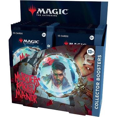 A high-profile case slides across your desk. It’s your job to catch the city’s most notorious cards. Thankfully, an experienced gumshoe like you knows exactly where to look: Collector Boosters. In this lineup, you’ll find Collector Booster-exclusive special treatments and 10–12 Traditional Foil cards in every pack. This Murders at Karlov Manor Collector Booster Box contains 12 Murders at Karlov Manor Collector Boosters. Each Collector Booster contains 15 Magic: The Gathering cards and 1 Traditional Foil dou