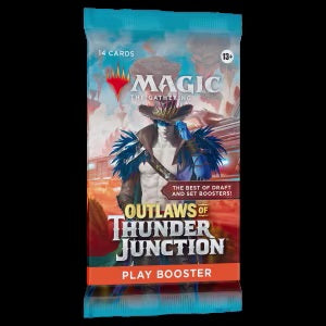 In Outlaws of Thunder Junction, your players will join Oko's crew of deadly desperados as they plot a heist in the frontier world of Thunder Junction. They'll face harsh deserts, hostile critters, and even rival outlaws—but with grit and gumption, they'll ride off into the sunset.
Play Boosters are the ideal booster for the play environment—especially Limited format events. Plus, they're a thrilling pack-opening experience, providing players the opportunity to snag multiple Rare cards or even a possible Bo
