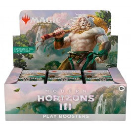 Release Date: 06/14/2024
Contains 36 Modern Horizons 3 Play Boosters
14 Magic: The Gathering cards
1-5 cards of rarity Rare of higher
3-6 Uncommon cards
5-9 Common cards
0-1 Land card (Traditional Foil Land replaces a Land in 20% of boosters)
1 card of any rarity is Traditional Foil; Borderless Fetch Land in <1% of boosters