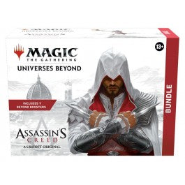 Release Date: 07/05/2024
The past is yours to explore! This Magic: The Gathering - Assassin’s Creed Bundle contains 9 Assassin’s Creed Beyond Boosters, plus other Assassin’s Creed-themed goodies, including 1 Traditional Foil card with Bundle-exclusive alternate-art, 40 Basic Land cards (20 Traditional Foils and 20 nonfoils), 1 oversized Spindown for life counter, 1 card storage box, and 2 reference cards. Beyond Boosters provide a curated opening experience for fans, with 7 Magic cards and 1 token/ad card o