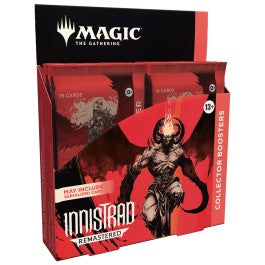 Release Date 01/24/25
Return to the plane of glorious gothic horror and dig up fan-favorite reprints from every Innistrad set ever made with Innistrad Remastered. Cackle with delight at Showcase treatments from Innistrad’s past and behold all-new borderless art that’s hauntingly boo-tiful. Plus, every booster arrives nostalgia-packed with a Retro frame card!
Uncover Innistrad’s most devilish threats and blessed relics. Collector Boosters are possessed with rare and/or mythic rare cards guaranteed, plus tra